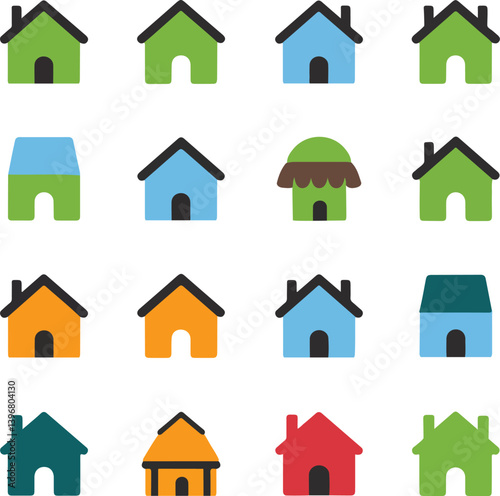 Collection of Colorful Home icon flat design art and illustration.