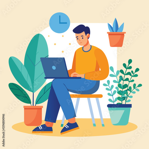 man working with her laptop vector