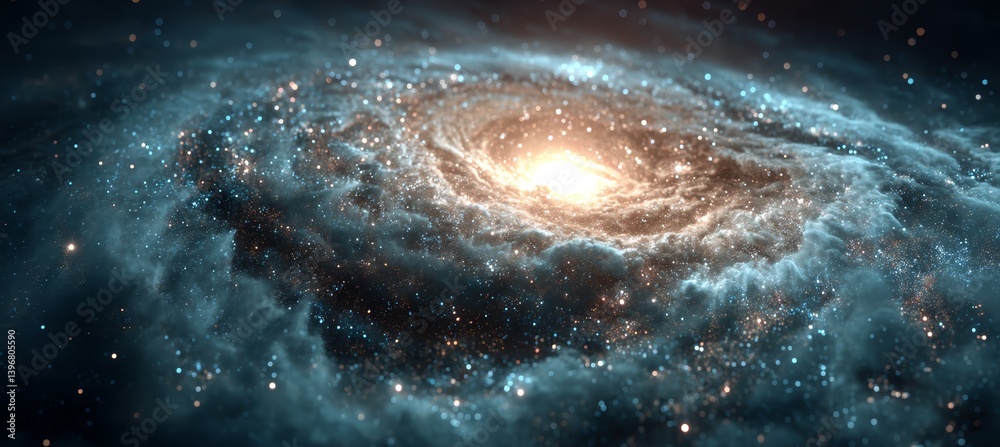 Galaxy and bright black hole. Time space dilation. Science galaxy astronomy. Generative AI technology.