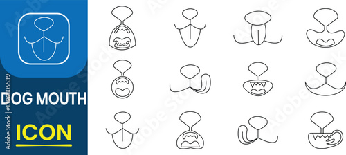 Dog mouth icon set. Dog mouth nose icon vector set. Vector dog face design elements, different emotions. Dog or cat face with ingenious vector illustration.