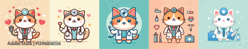 collection of cute and adorable cat vectors wearing doctor's clothes