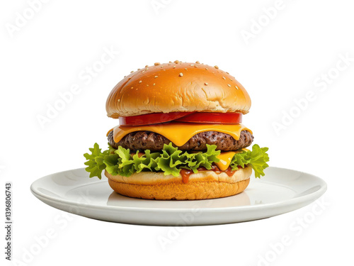 Delicious Cheeseburger with Fresh Vegetables on a White Plate