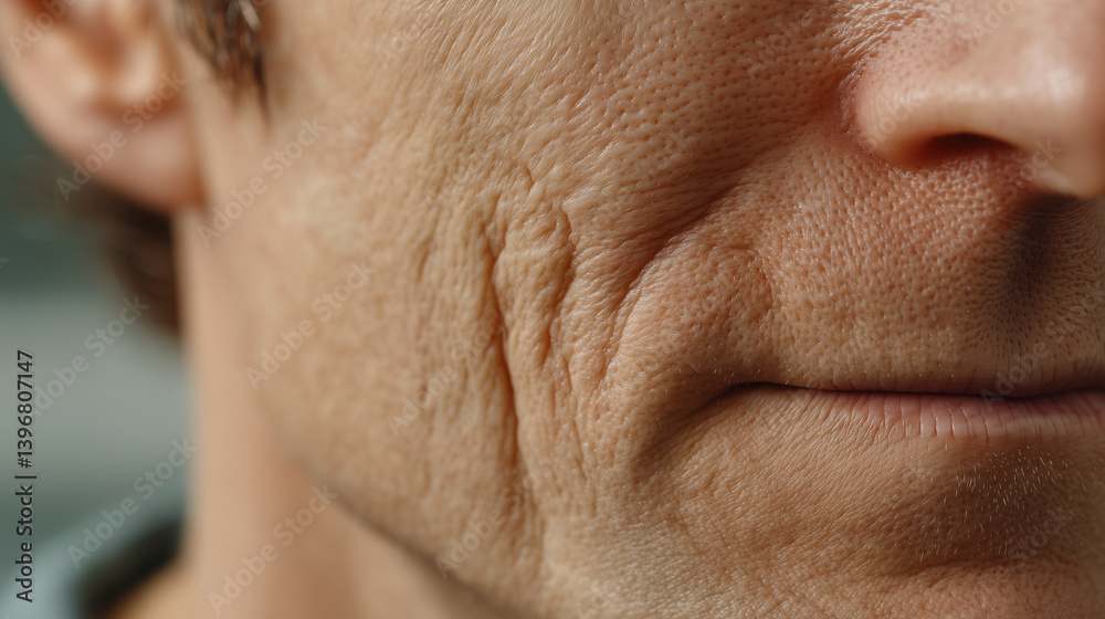 Obraz premium Details in Time: A close-up view of aging skin on the face, emphasizing lines and textures that tell a story of life's journey.