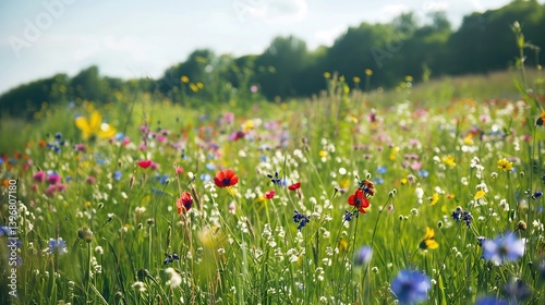 Rolling Hills Vibrant Wildflowers in Full Bloom evoking a sense of spring and growth ideal for organic products gardening websites and eco conscious designs