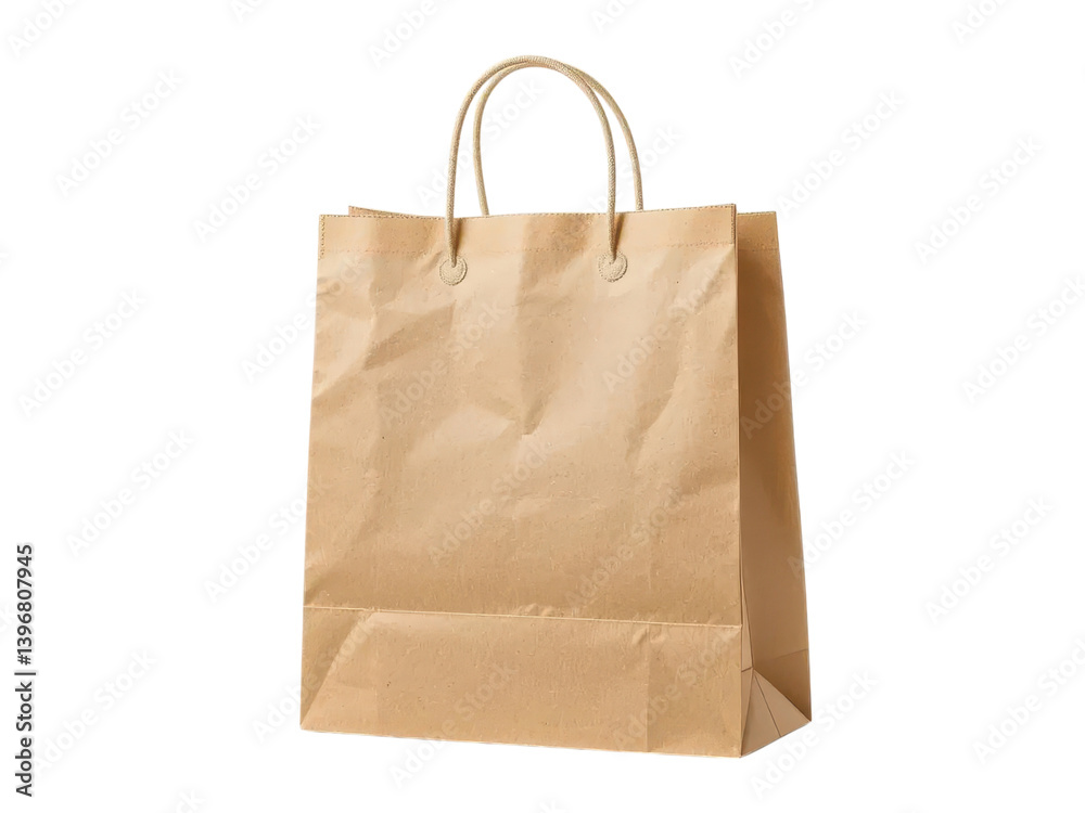 Brown Paper Bag Standing Upright on a White Background for Use Brown Paper Bag Standing Upright on a White Background for Use