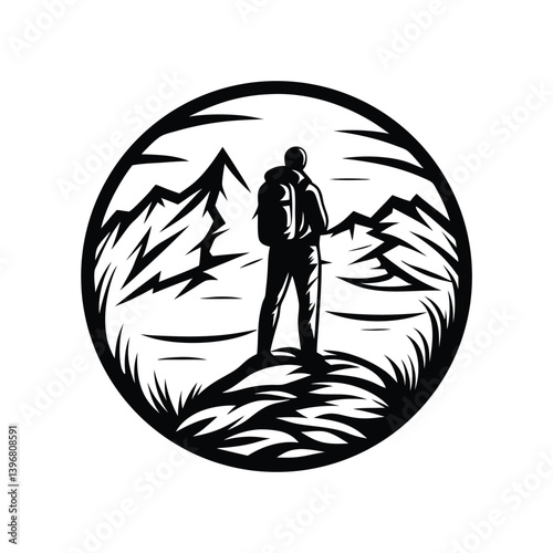 a hiker with a backpack silhouette