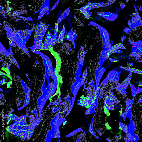 Abstract floral acid blue picturesque seamless pattern with paint brush strokes texture. Design for home textile, fabric, interior poster, wallpaper, bedding, packaging.