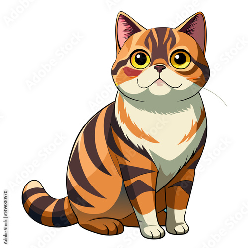 cartoon exotic shorthair cat sitting gracefully with lively expression and unique fur patterns