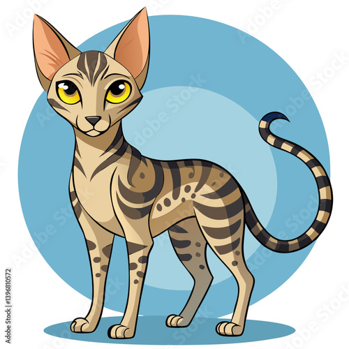 Egyptian mau cat cartoon character with striking features and playful stance