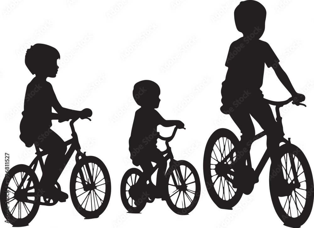 Fototapeta premium Kids Riding Bicycles Silhouettes