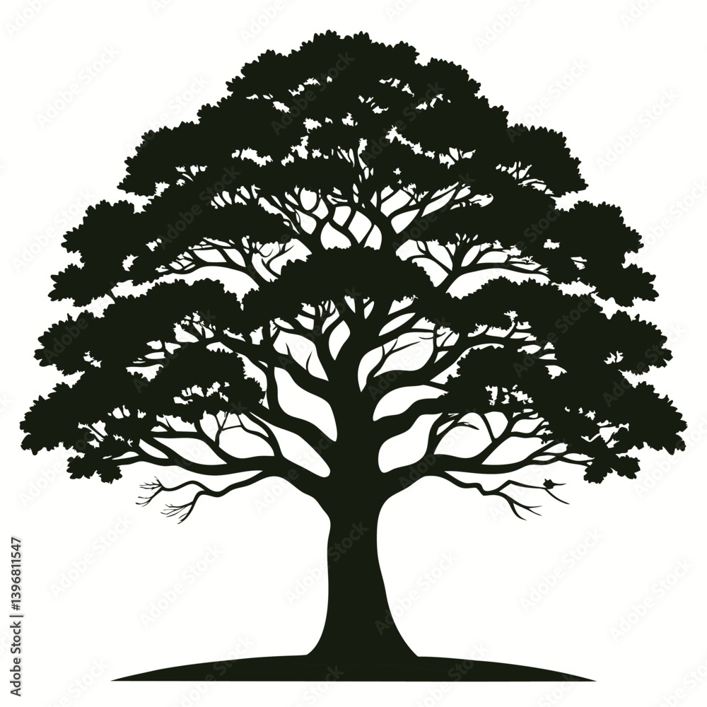 Obraz premium Silhouette of Full Leafy Tree, Isolated on White Background, Arbor Day, Ecology, Nature