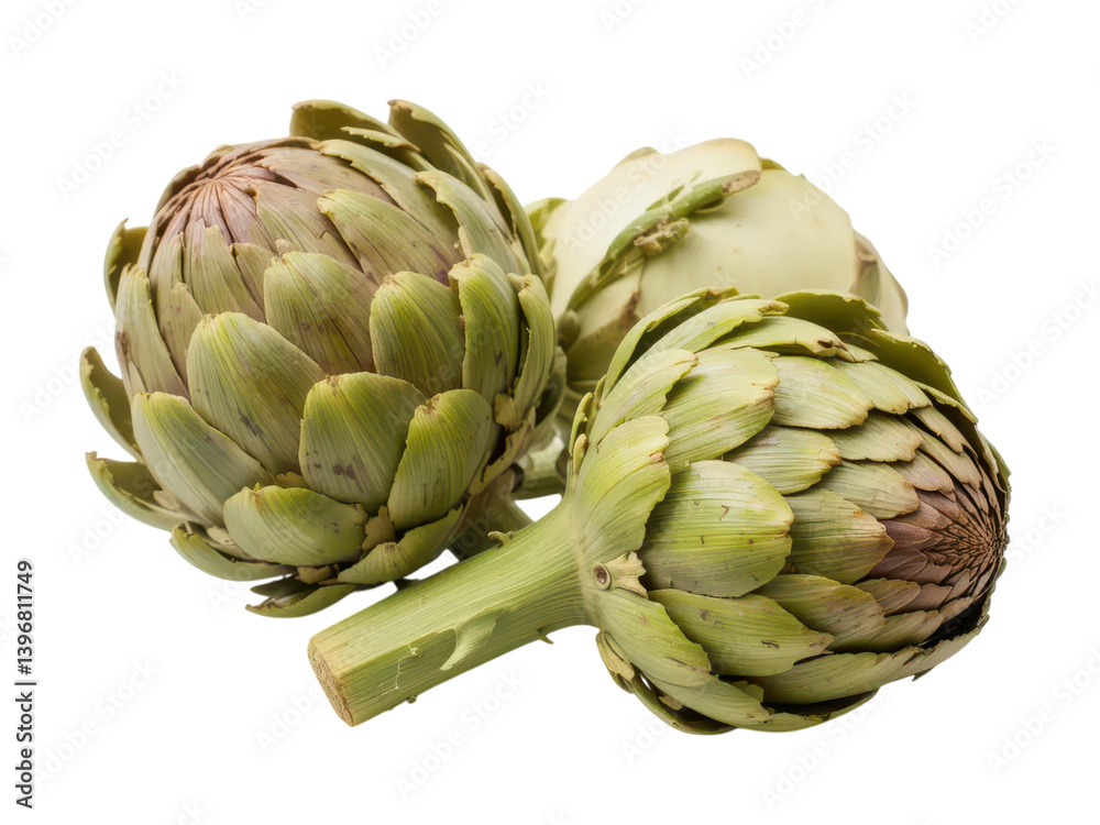 Fototapeta premium Fresh Green Artichokes Featuring Unique Textured Leaves and Stalks