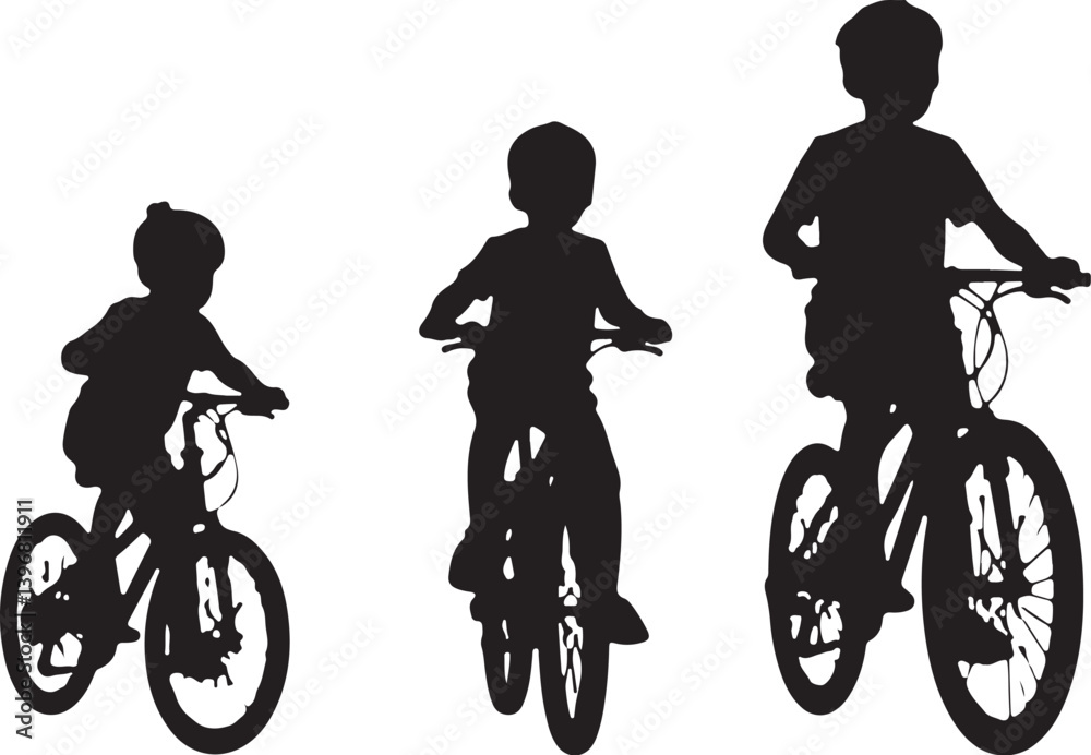 Obraz premium Kids Riding Bicycles Silhouettes