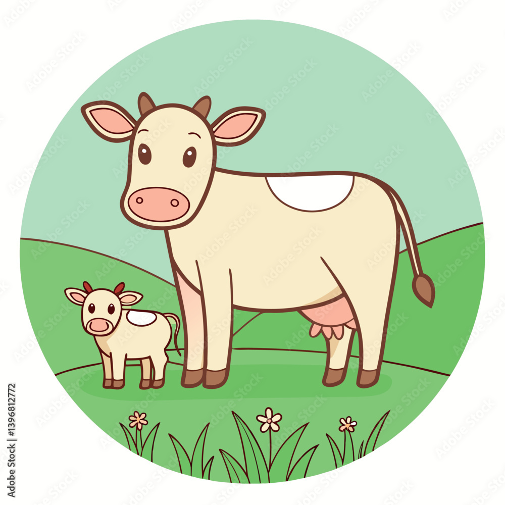 Fototapeta premium A cow-is-standing-with-her-calf 