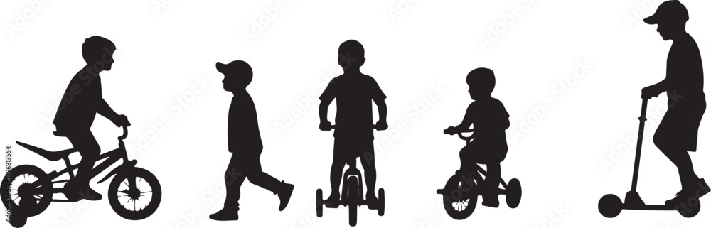 Obraz premium Kids Riding Bicycles Silhouettes