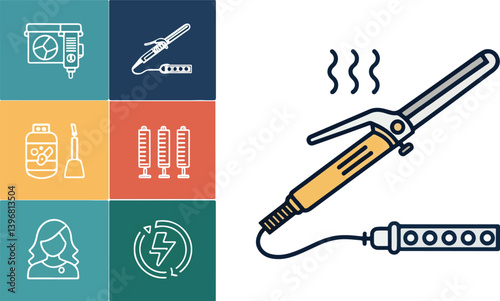 Curling Iron vector design, Curling Iron logo and icon design, Curling Iron Illustration vector design