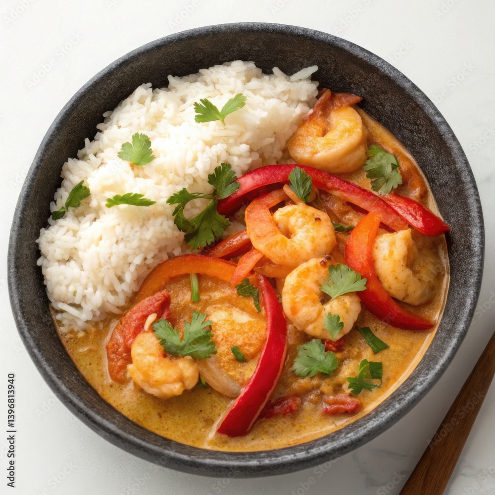 Delicious fried rice with chicken and shrimp is a flavorful dish of rice, chicken, and seafood cooked with vegetables in a pan Delicious fried rice with chicken and shrimp is a flavorful dish of rice, chicken, and seafood cooked with vegetables in a pan