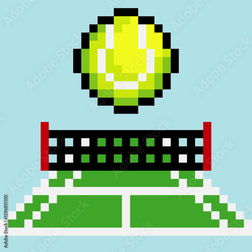 Tennis court background with tennis ball in pixel art
