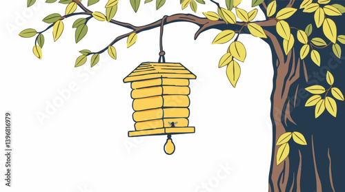 Outline vector illustration of a beehive beekeeping and agriculture