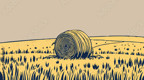 Outline vector illustration of a haystack rural farm life