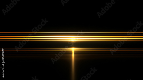 Horizontal Golden Light Streaks on Black Background