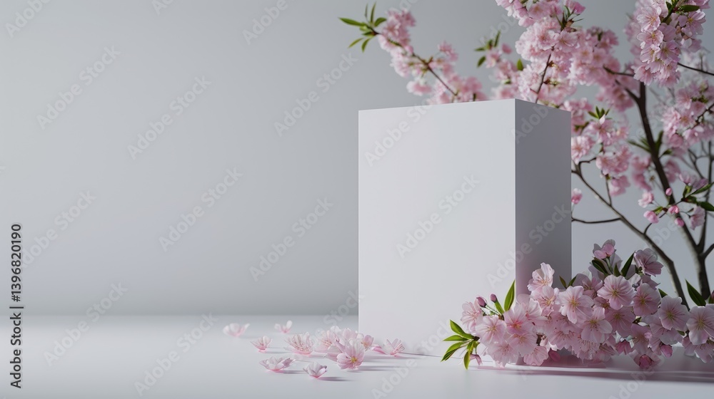 White Block Displayed with Delicate Pink Cherry Blossoms