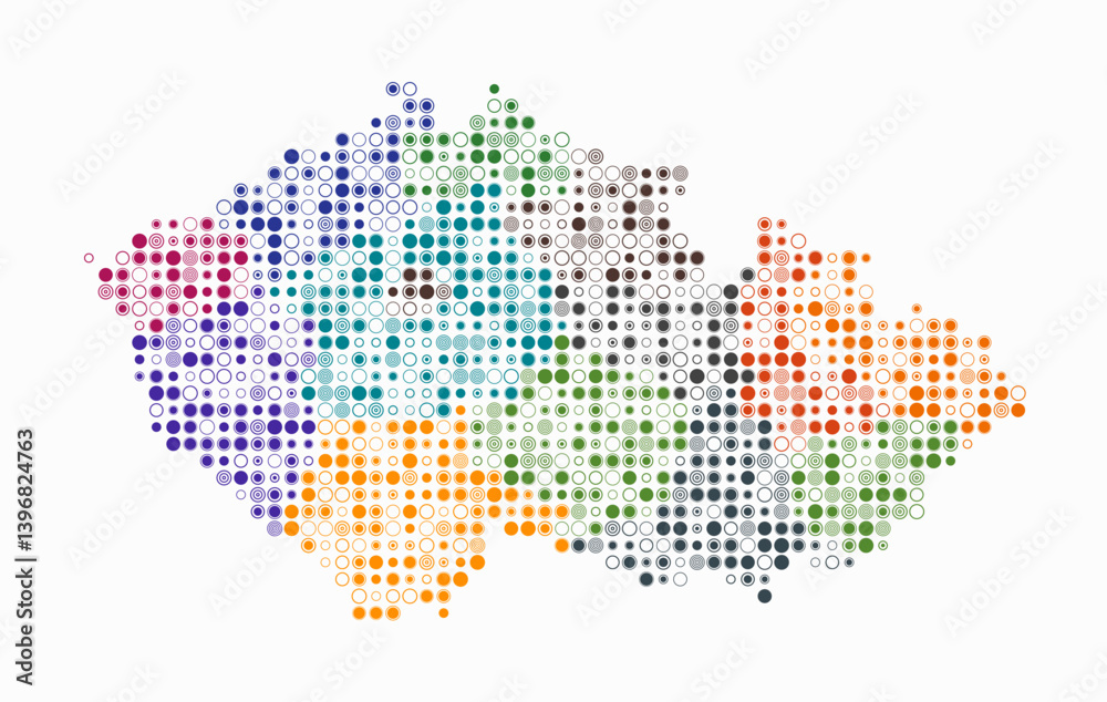 Fototapeta premium Czechia, shape of the country build of colored cells. Digital style map of the Czechia on white background. Small size circle blocks. Artistic vector illustration.