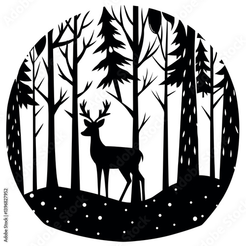 A forest silhouette-with-a-small-deer-stand. 