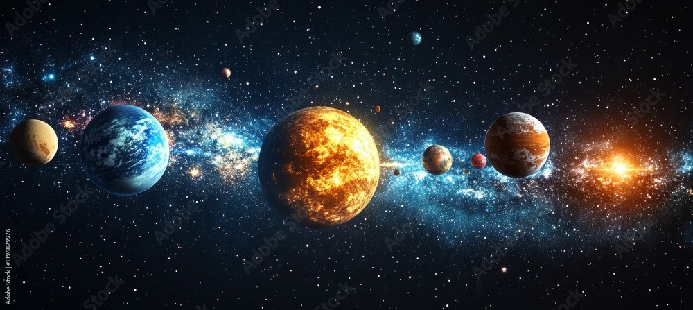 Planetary solar system. Science galaxy astronomy. Generative AI technology.
