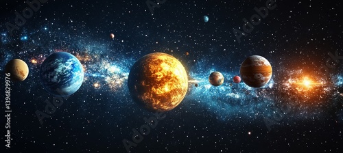 Obraz na płótnie Planetary solar system. Science galaxy astronomy. Generative AI technology.
w salonie