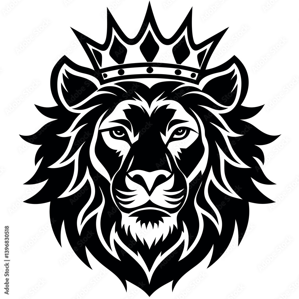 Fototapeta premium Elegant-lion-face-silhouette-with-crown-symbol