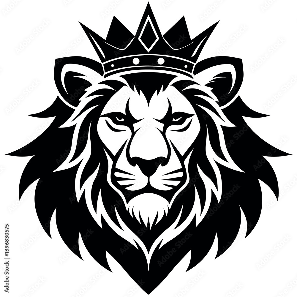 Fototapeta premium Elegant-lion-face-silhouette-with-crown-symbol