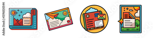 Colorful Illustrations of Postcards Letters and Envelopes for Sending Mail