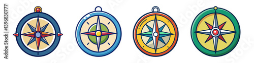 Collection of Colorful Cartoon Compass Icons for Navigation and Exploration