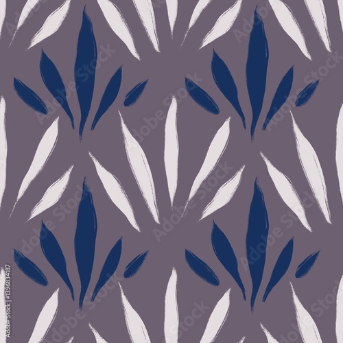Hand drawn seamless pattern in trendy blue mauve colors. Simple modern comtemporary minimalist line brushstrokes, elegant purple mavy shapes in minimal design print, texture textile wrapping paper photo