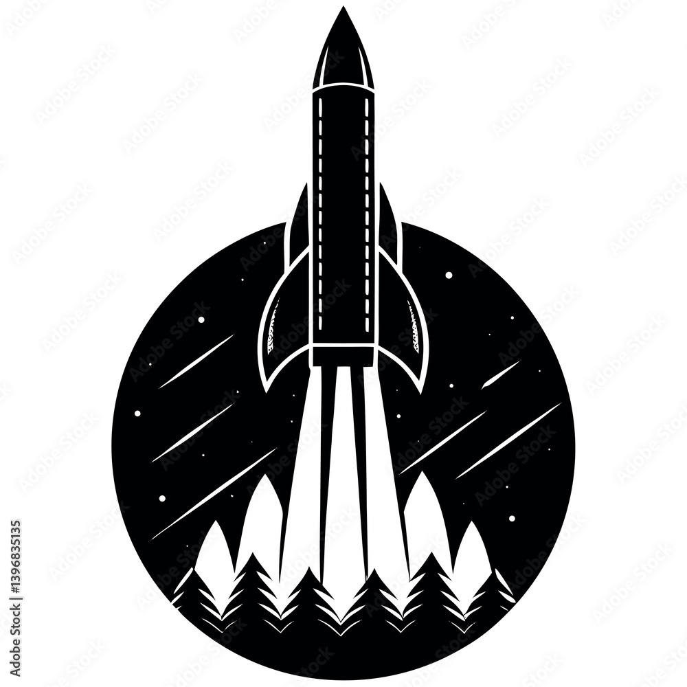 Silhouette-of-a-rocket-launching sharp