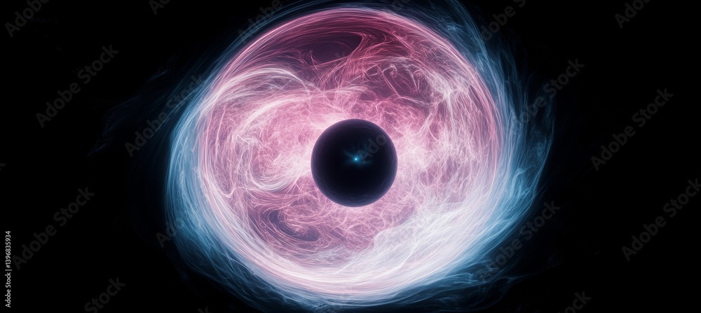 Black hole circular motion on space. Time space dilation. Science galaxy astronomy. Generative AI technology.