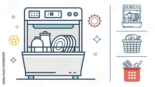 Dishwasher vector design, Dishwasher logo and icon design, Dishwasher Illustration vector design