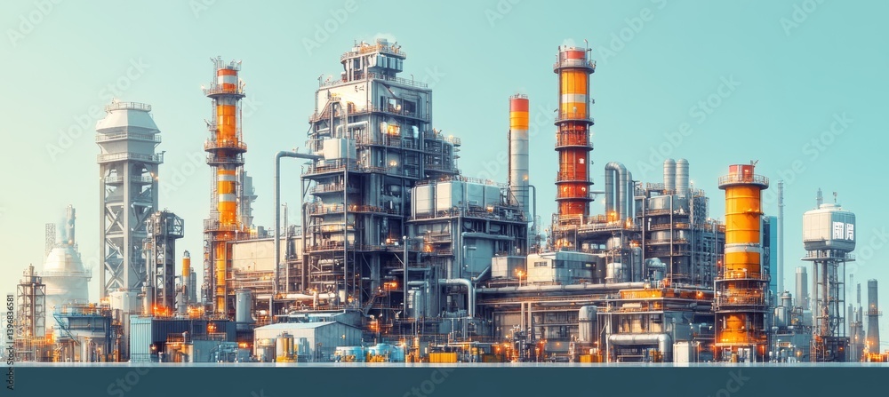 Oil refinery energy plant industry illustration. Generative AI technology.