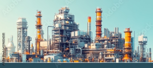 Oil refinery energy plant industry illustration. Generative AI technology.