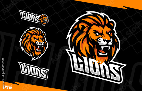 Lion sports mascot logo design. Modern emblem for sports team