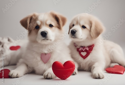 day five group red valentine puppy background white s shape diadem banner isolated love heart dogs celebrating colours animal funny costume canino sweet cut-out adorable humor holiday portrait border photo