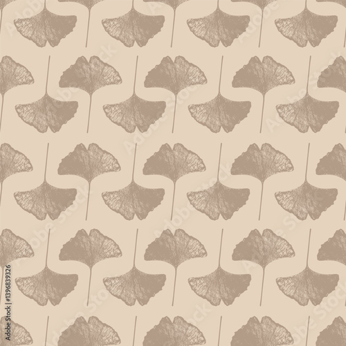 Ginkgo biloba leaves, seamless pattern, pastel tones