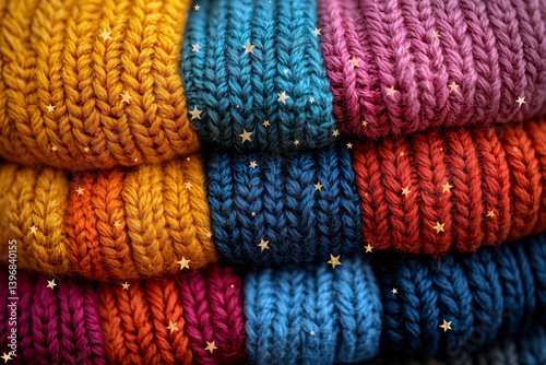 Colorful Hand Knitted Fabrics with Tiny Stars