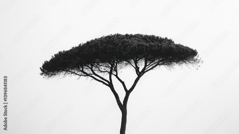 custom made wallpaper toronto digitalSolitary umbrella pine tree against a foggy sky.