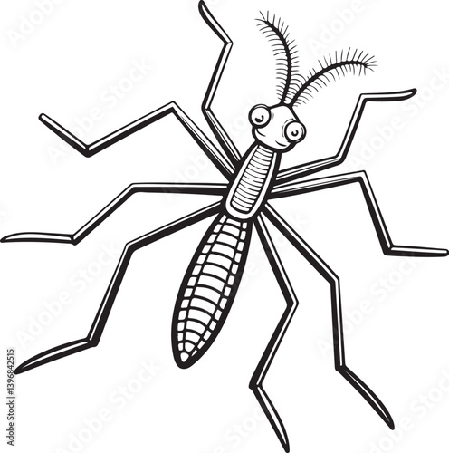 Bug Insect Black and White Vector Illustration, Sketch Drawing Line Linear Symbol Icon Engraving, Hand-drawn Isolated