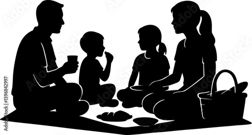 Silhouette vector of family picnic in park – outdoor leisure and bonding time illustration