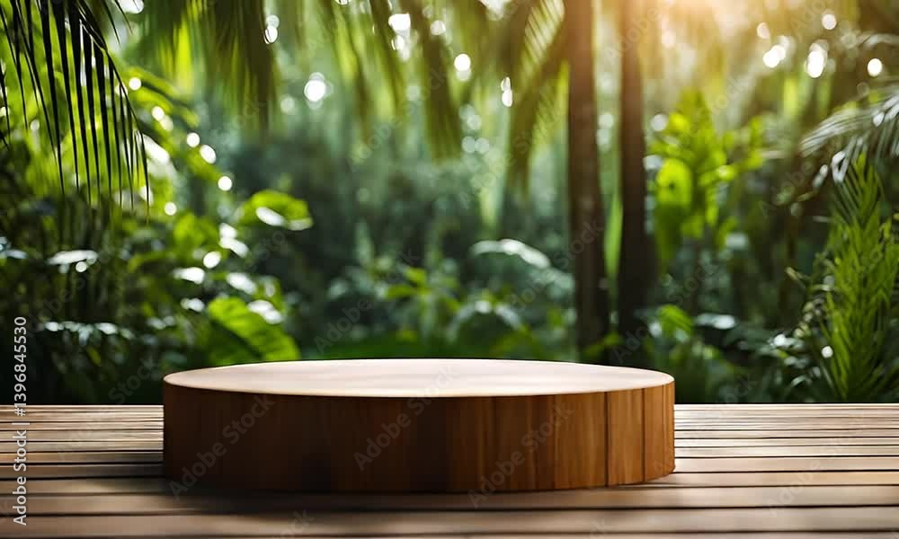 Wooden podium in a lush jungle setting. Wooden podium in a lush jungle setting.