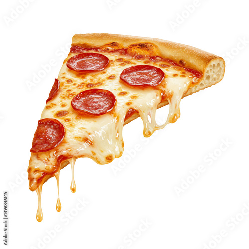 Pepperoni pizza slice with melting cheese delicious italian food closeup view