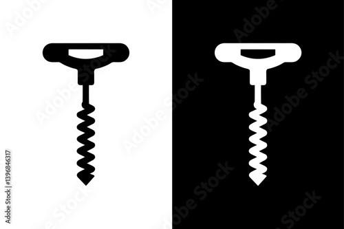 Classic Wine Opener Vector Icon Black and White Silhouette Design.